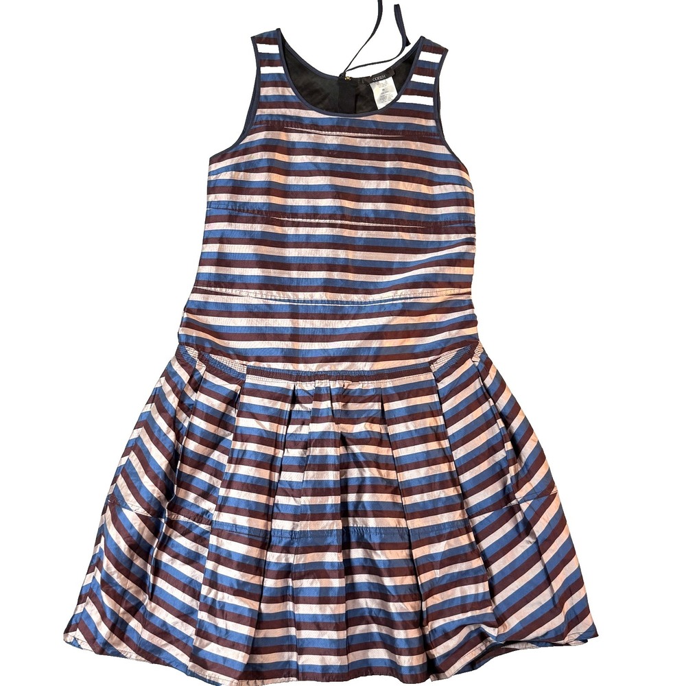ODEEH Dress Womens 6‎ Multicolor Stripe Sleeveless Fit & Flare Pleated Mini